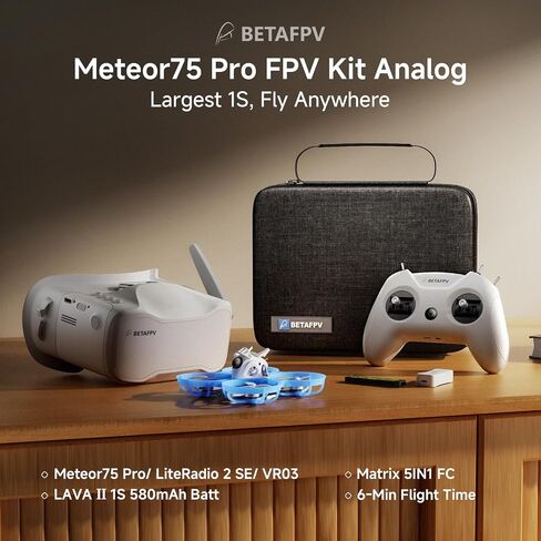BETAFPV Meteor75 Pro FPV Kit 1S Whoop Drone with VR03 LR 2 SE All in One | 1S Brushless Whoop Drone with LAVA II 580mAh Up to 6Min, Simulator, DVR Function, Portable Bag Ready to Fly Freestyle in Kuwait