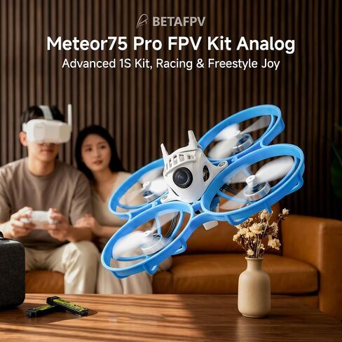 BETAFPV Meteor75 Pro FPV Kit 1S Whoop Drone with VR03 LR 2 SE All in One | 1S Brushless Whoop Drone with LAVA II 580mAh Up to 6Min, Simulator, DVR Function, Portable Bag Ready to Fly Freestyle in Kuwait