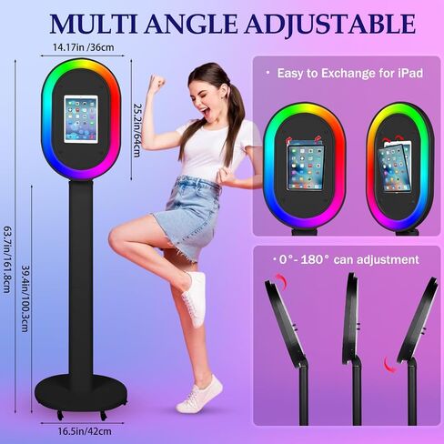 ZLPOWER Photo Booth for Any Ipad Photo Booth Stand Shell with Free Custom Logo Remote Control RGB Beauty Ring Lights Portable Photobooth Machine and Honeycomb Box Perfect for Parties Wedding Events in Kuwait