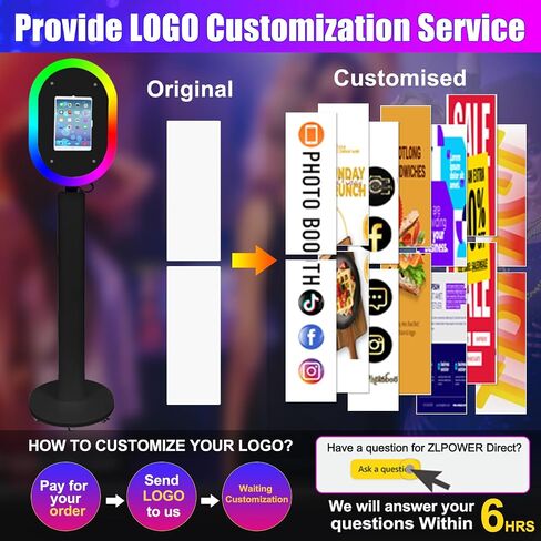 ZLPOWER Photo Booth for Any Ipad Photo Booth Stand Shell with Free Custom Logo Remote Control RGB Beauty Ring Lights Portable Photobooth Machine and Honeycomb Box Perfect for Parties Wedding Events in Kuwait