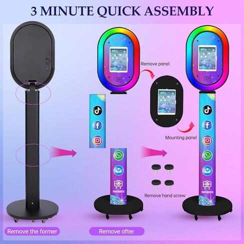 ZLPOWER Photo Booth for Any Ipad Photo Booth Stand Shell with Free Custom Logo Remote Control RGB Beauty Ring Lights Portable Photobooth Machine and Honeycomb Box Perfect for Parties Wedding Events in Kuwait