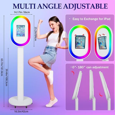 RDYMONKEY Photo Booth for Any Ipad Photo Booth Stand Shell with Free Custom Logo Remote Control RGB Beauty Ring Lights Portable Photobooth Machine and Honeycomb Box Perfect for Parties Wedding Events in Kuwait