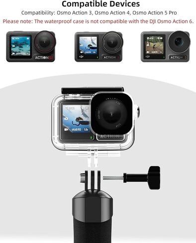 Osmo Action Waterproof Case + Floating Handle Grip for DJI Action 5 Pro/4/3 | for Xtra Edge, Diving Accessories Kit/Underwater Stick/Monopod/Housing Shell Cage for Scuba, Snorkeling, Water Shooting in Kuwait