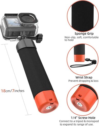 Osmo Action Waterproof Case + Floating Handle Grip for DJI Action 5 Pro/4/3 | for Xtra Edge, Diving Accessories Kit/Underwater Stick/Monopod/Housing Shell Cage for Scuba, Snorkeling, Water Shooting in Kuwait