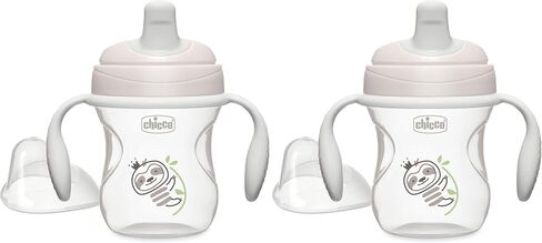 Chicco Trainer Sippy Cup 6+ Months, 7oz Baby Training Cup with Bite-Resistance Semi-Soft Spout, Easy Grip Removable Handles, Measurement Markings, BPA-Free, Grey in Kuwait