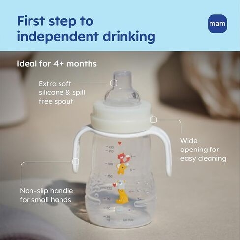 MAM 9.5oz Fun to Drink Spill Proof Baby Training Cup 8+ Months, 2 Pk | Glow In The Dark Handles, Soft Silicone Spout, BPA Free, Bottle To Cup Transition, Dishwasher Safe, Made In Europe in Kuwait