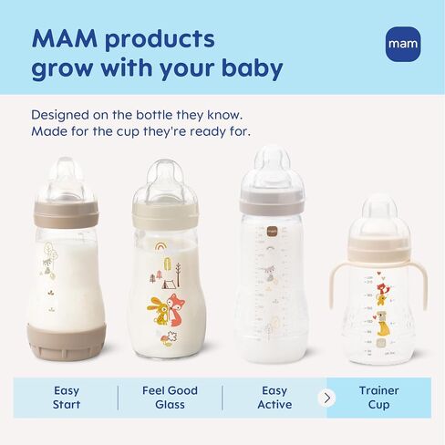 MAM 9.5oz Fun to Drink Spill Proof Baby Training Cup 8+ Months, 2 Pk | Glow In The Dark Handles, Soft Silicone Spout, BPA Free, Bottle To Cup Transition, Dishwasher Safe, Made In Europe in Kuwait