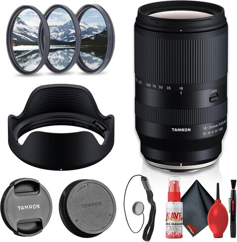 Tamron 18-300mm F3.5-6.3 Di III-A VC VXD All-in-One Zoom Lens for Nikon Z APS-C Mirrorless Cameras, Image Stabilization, Fast Autofocus for Travel + Lens Filter Kit + Cap Keeper (4pc Bundle) in Kuwait