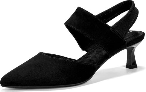 Women's Pointed Toe Slingback Kitten Heels, 2 Inch Low Heel Faux Suede Closed Toe Pumps with Elastic Strap, Comfortable Dress Shoes for Work Office Wedding Party in Kuwait