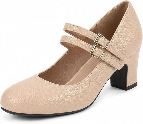 Women's Mary Jane Block Heel Pumps, Chunky Heel Closed Toe Cross Ankle Strap Comfortable Dress Shoes for Wedding Prom Party Work in Kuwait
