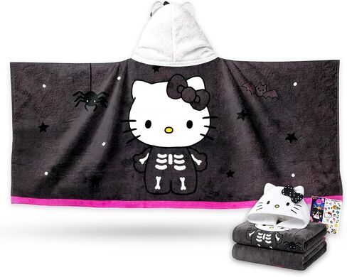 Hello Kitty Hooded Towel Poncho for Kids Toddlers - Surf Poncho Bundle | Sanrio Beach Towel with Hood Plus Stickers, More | Hello Kitty Bathroom Set in Kuwait