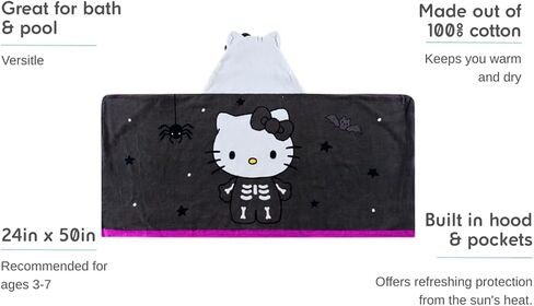 Hello Kitty Hooded Towel Poncho for Kids Toddlers - Surf Poncho Bundle | Sanrio Beach Towel with Hood Plus Stickers, More | Hello Kitty Bathroom Set in Kuwait