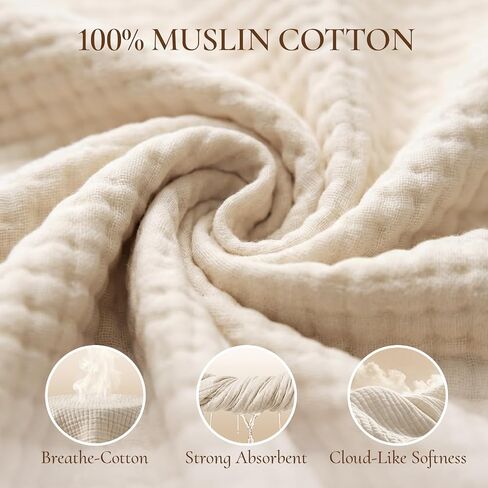 Tunnkit Muslin Hooded Baby Towels, 2 Pack 32 x 32 Inch Baby Bath Towels | Floral Design, Soft & Absorbent Cotton, Newborn, Infant & Toddler, Beige & Brown, Baby Bath Essentials in Kuwait