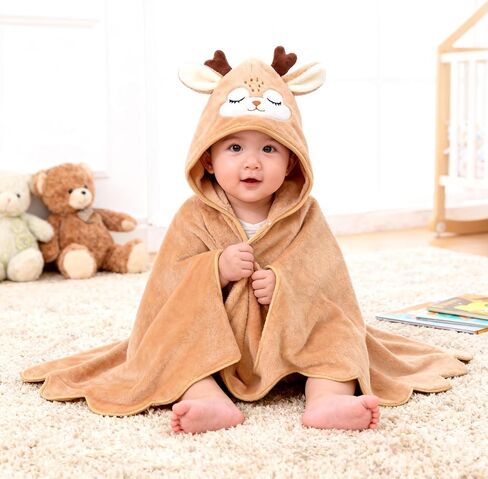 Premium Soft Hooded Bath Towel for Baby, Ultra Absorbent Coral Velvet Towel Wrap for Newborn and Toddler (Brown Antlers) in Kuwait