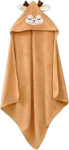 Premium Soft Hooded Bath Towel for Baby, Ultra Absorbent Coral Velvet Towel Wrap for Newborn and Toddler (Brown Antlers) in Kuwait