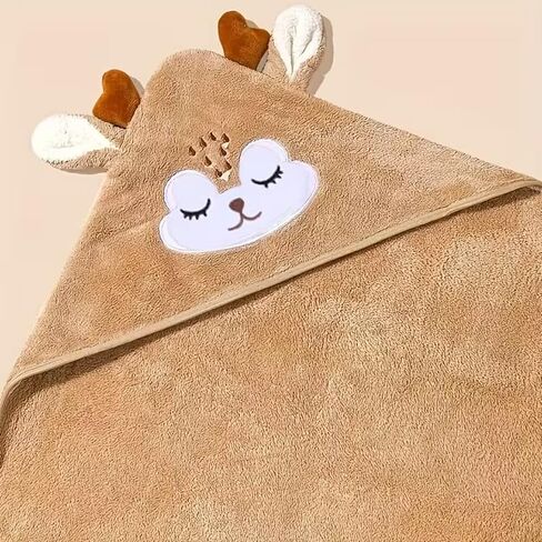 Premium Soft Hooded Bath Towel for Baby, Ultra Absorbent Coral Velvet Towel Wrap for Newborn and Toddler (Brown Antlers) in Kuwait