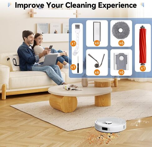 26 Pack Replacement Accessories Kit for Roborock QV 35A / QV 35S / Qrevo S Pro Robot Vacuum, 2 Anti-Tangle Brushes, 4 HEPA Filters, 6 Dust Bags, 6 Mop Pads, 6 Side Brushes, 2 Cleaning Tools in Kuwait