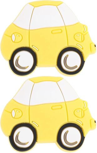 Angoily 2pcs Cartoon Car Shaped Dresser Pull Handles, Yellow PVC Cabinet Knobs with Comfortable Grip and Easy Installation for Cupboard and Drawer in Nursery or Room in Kuwait