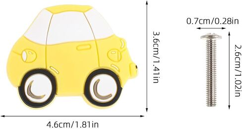 Angoily 2pcs Cartoon Car Shaped Dresser Pull Handles, Yellow PVC Cabinet Knobs with Comfortable Grip and Easy Installation for Cupboard and Drawer in Nursery or Room in Kuwait