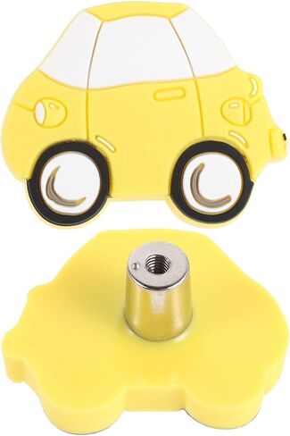 SHOWERORO 2pcs Yellow Cartoon Car Shaped Cabinet Knobs for Wardrobe and Bathroom, PVC Material with Comfortable Grip and Easy Installation, Decorative Pull Handles for Nursery and ’s in Kuwait
