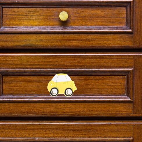 SHOWERORO 2pcs Yellow Cartoon Car Shaped Cabinet Knobs for Wardrobe and Bathroom, PVC Material with Comfortable Grip and Easy Installation, Decorative Pull Handles for Nursery and ’s in Kuwait