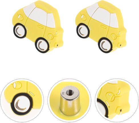SHOWERORO 2pcs Yellow Cartoon Car Shaped Cabinet Knobs for Wardrobe and Bathroom, PVC Material with Comfortable Grip and Easy Installation, Decorative Pull Handles for Nursery and ’s in Kuwait