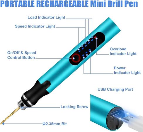 Cordless Mini Drill Pen, Rotary Tool Rechargeable Electric Hand Drill with 3-Speed Drill for tight spaces,DIY Micro Polishing Pen for Jewelry Making, Stone, Plastic, Resin in Kuwait