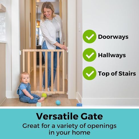 Toddleroo by North States LuxeCraft Wood Baby Safety Gate for Stairs & Doorways, Hardware Mount, Adjustable 25.25 to 39.25 Inches Wide, 30 Inches High, Beechwood Natural Wood in Kuwait