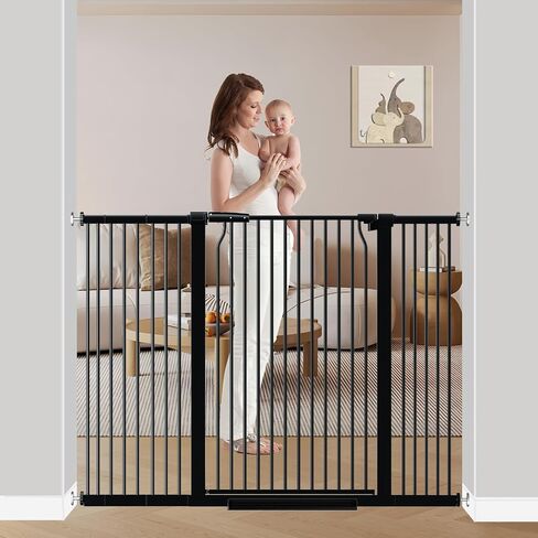54.7"-60.2" Baby Gates Extra Wide for Doorways, 40.5" Tall Dog Gate Indoor, Walk Through Pet Gates No Drilling Auto Close Pressure Mounted Safety Child Toddler Gate, White in Saudi Arabia