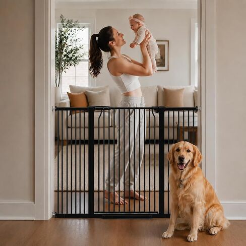 Extra Tall Baby Gate, 40.55" Tall, Fits 57.5"-60.2" Wide Openings, Pressure Mounted Walk-Through Dog Gate, 1.37" Narrow Bar Spacing, Auto Close, Black in Kuwait
