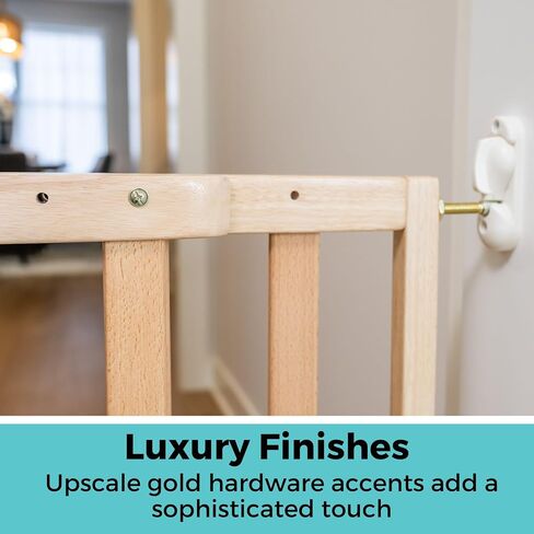 Toddleroo by North States LuxeCraft Wood Baby Safety Gate for Stairs & Doorways, Hardware Mount, Adjustable 25.25 to 39.25 Inches Wide, 30 Inches High, Beechwood Natural Wood in Kuwait