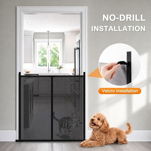 Mesh Dog Gate for Doorways&Stairs, Fits Door Opening 36" Tall x 48" Wide-Screen Size 36" Tall x 51" Wide, No Drilling Scratch-Resistant mesh Pet Screen Indoor, Portable&Foldable No Screw Puppy Barrier in Kuwait