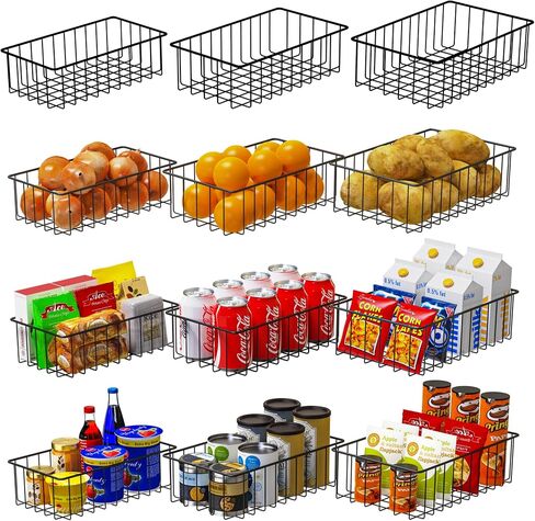 Joben Oligey 12 PACK (3 Szie) Small Wire Storage Baskets for Organizing,Pantry Organization Bins for Cabinets, Metal Basket for Kitchen, Bathroom Organizer (Black) in Kuwait