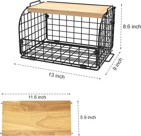 2 Set Stackable Wire Basket with Openable Top, Kitchen Counter, Pantry Organizer and Storage Produce Onion Potato Fruits Vegs Bread Food Snack Spice Organizing Bin for Cabinet Shelf Countertop Floor in Kuwait