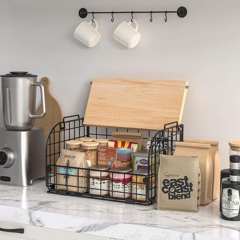 2 Set Stackable Wire Basket with Openable Top, Kitchen Counter, Pantry Organizer and Storage Produce Onion Potato Fruits Vegs Bread Food Snack Spice Organizing Bin for Cabinet Shelf Countertop Floor in Kuwait