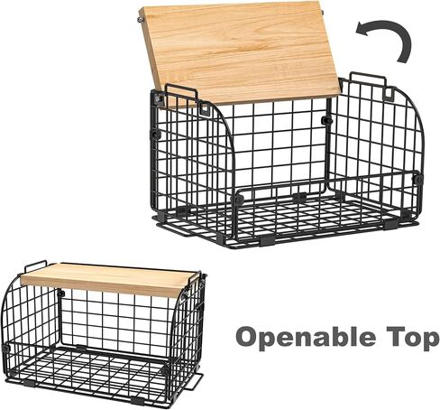 2 Set Stackable Wire Basket with Openable Top, Kitchen Counter, Pantry Organizer and Storage Produce Onion Potato Fruits Vegs Bread Food Snack Spice Organizing Bin for Cabinet Shelf Countertop Floor in Kuwait