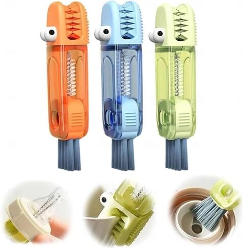 3-in-1 Bottle Cleaning Brush Set with Interchangeable Heads,Crevice & Gap Scrubber for Cups, Lids, Straws,Tight Spaces with Durable Bristles (Blue) in Kuwait