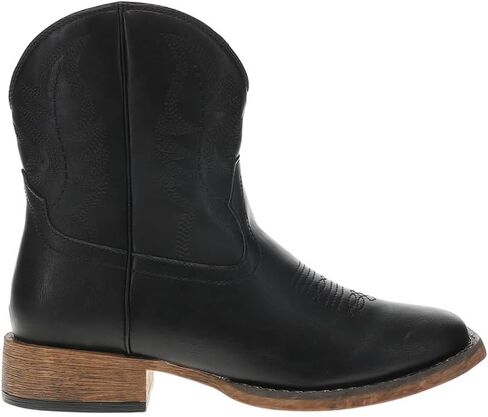 ROPER Womens Shayla Embroidered Square Toe Zippered Casual Boots Ankle Low Heel 1-2" - Black in Kuwait