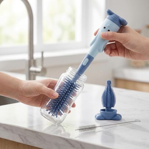 3Pcs Bottle Brush Set Lone Handle Silicone Bottle and Teat Cleaning Brush with Stand Portable Straw Cleaner Brush Nipples Brush Reusable Bottle Cleaner Brush for Bottles Home in Kuwait
