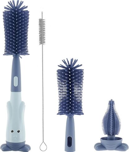 3Pcs Bottle Brush Set Lone Handle Silicone Bottle and Teat Cleaning Brush with Stand Portable Straw Cleaner Brush Nipples Brush Reusable Bottle Cleaner Brush for Bottles Home in Kuwait