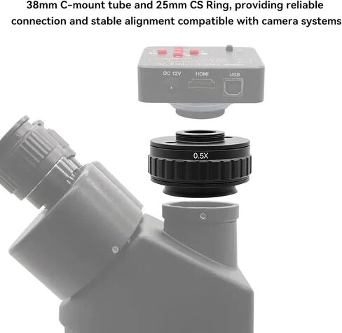 0.35X C Mount Adapters Lens for Trinocular Stereo Microscope | Focus Adjustable CTV Microscope Lens, 38mm Camera Interface Adapter,Black in Kuwait