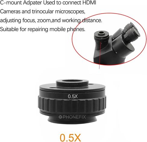 0.35X C Mount Adapters Lens for Trinocular Stereo Microscope | Focus Adjustable CTV Microscope Lens, 38mm Camera Interface Adapter,Black in Kuwait