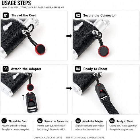 8-Piece Camera Strap Quick Release Connector Kit | Includes quick-release buckles and anchor connectors for DSLR, mirrorless, action cameras, and camera straps. in Kuwait