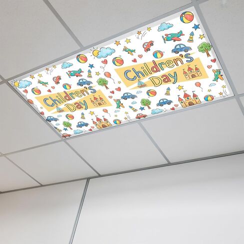 Fluorescent Light Covers, Children's Day Magnetic Light Covers for Ceiling Lights, Car Tree Stars Cartoon Modern Art Fluorescent Ceiling Shade Filters for Classroom Bedroom Office 4x2Ft x 1PCS in Kuwait