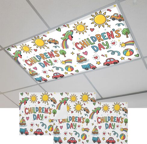Fluorescent Light Covers, Children's Day Magnetic Light Covers for Ceiling Lights, Car Tree Stars Modern Abstract Art Fluorescent Ceiling Shade Filters for Classroom Bedroom Office 4x2Ft x 2PCS in Kuwait