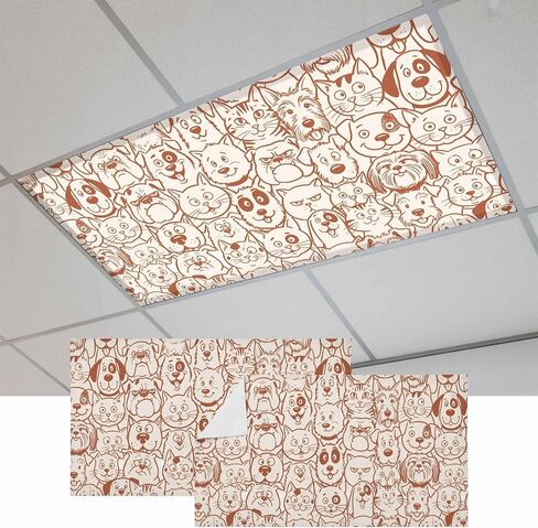 Fluorescent Light Covers, Orange Cute Dog Cat Magnetic Light Covers for Ceiling Lights, Cartoon Animals Fluorescent Ceiling Shade Filters for Classroom Bedroom Office 4x2Ft x 4PCS in Kuwait