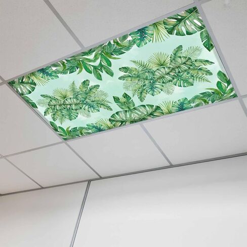 Fluorescent Light Covers, Tropical Leaves Magnetic Light Covers for Ceiling Lights, Watercolor Monstera Palm Leaf Botanical Green Fluorescent Ceiling Shade for Classroom Bedroom Office 4x2Ft x 4PCS in Kuwait