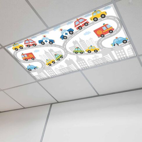 Fluorescent Light Covers, Childlike Fun Magnetic Light Covers for Ceiling Lights, Abstract Modern City Car Silhouette Watercolor Fluorescent Ceiling Shade for Classroom Bedroom Office 4x2Ft x 4PCS in Kuwait