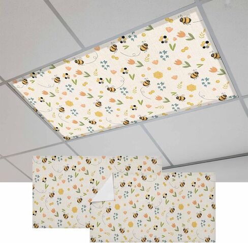 Fluorescent Light Covers, Flowers Bees Magnetic Light Covers for Ceiling Lights, Spring Cartoon Botanical Tulip Flowers Leaves Fluorescent Ceiling Shade for Classroom Bedroom Office 4x2Ft x 3PCS in Kuwait