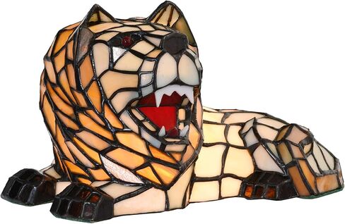 Bieye L10828 Roaring Lion Table Lamp Tiffany Style Stained Glass Accent Night Light for Children's Room Nursery Home Décor in Kuwait